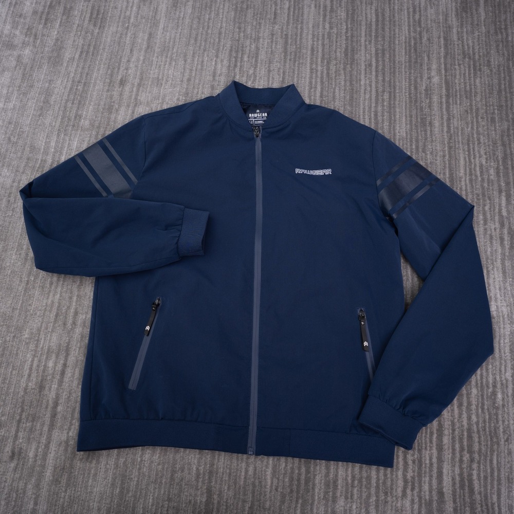 Rawgear Bomber Jacket Mens Medium Navy Blue Excellent Zip Up Athletic Outerwear